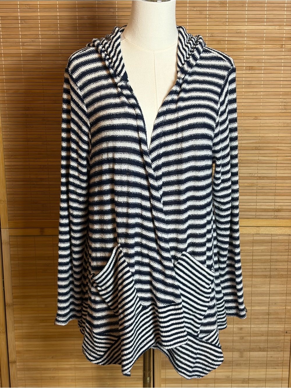 Christopher & Banks Black and White Striped Cardigan M Coastal Vibes